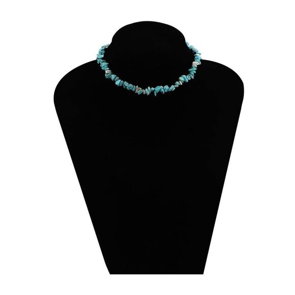 Retro Geometric Turquoise Collar Necklace Blue Stone Choker - Picture 6 of 8